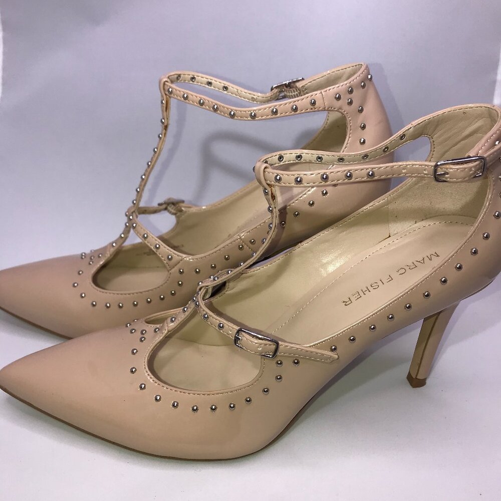 Marc Fisher Strappy Nude Studded Accent Heels SIZE 8